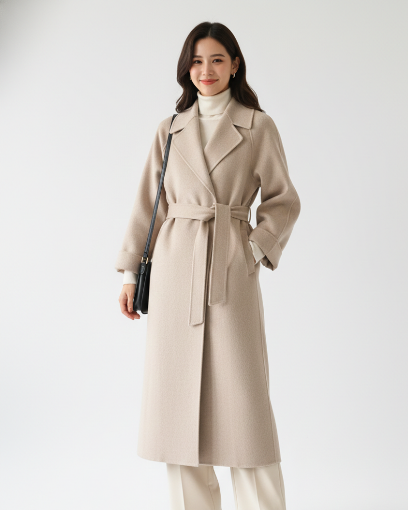 Talitha Women's Long Wool Coat – Tailored Lapel Warm Elegant Winter Overcoat
