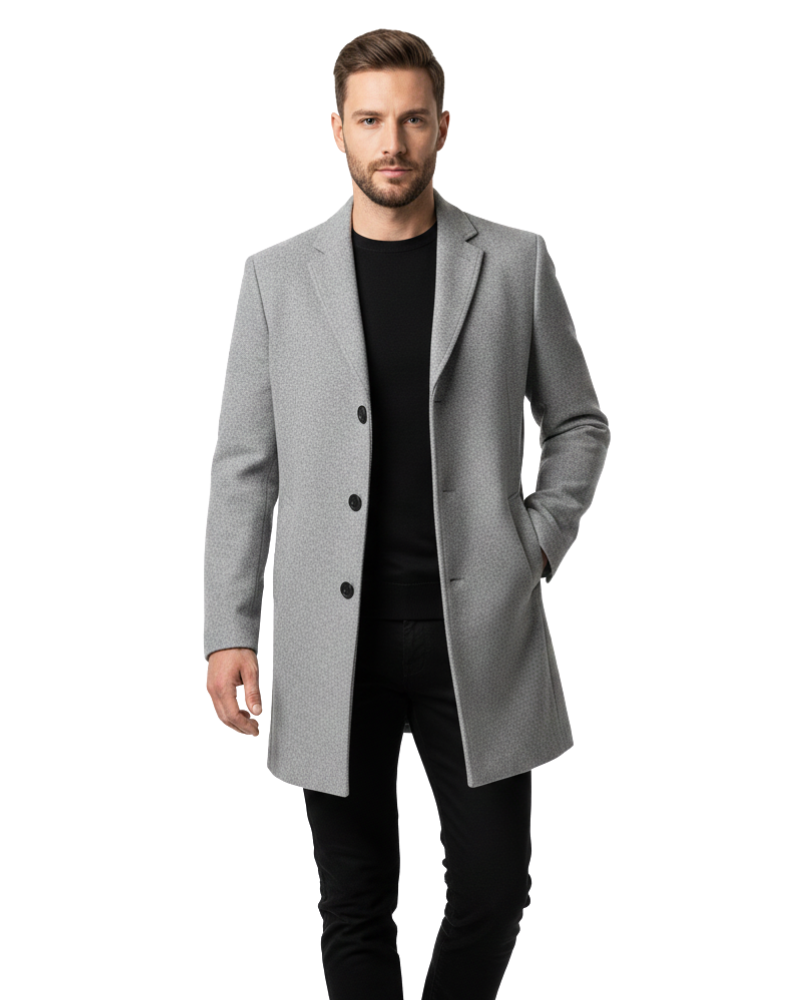 Ian Men's Winter Coat – Long Wind-Resistant Button Coat with Lapel Collar