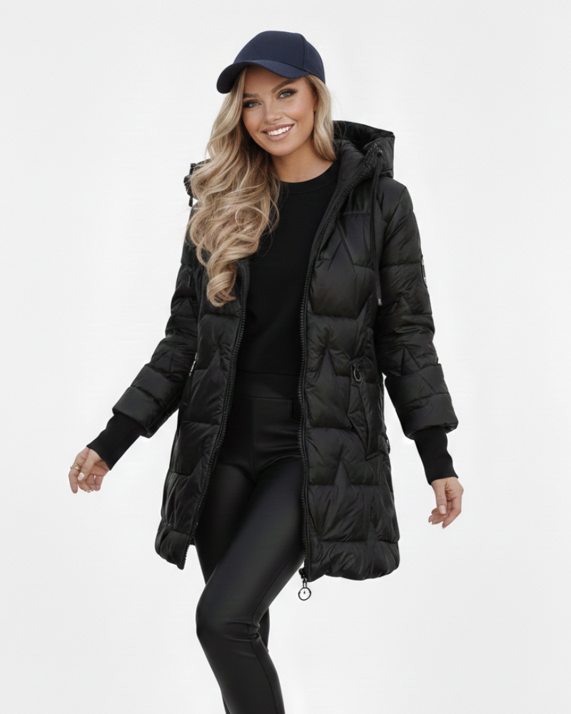 Charlie Women's Hooded Winter Coat – Cotton Blend Button Coat with Pockets