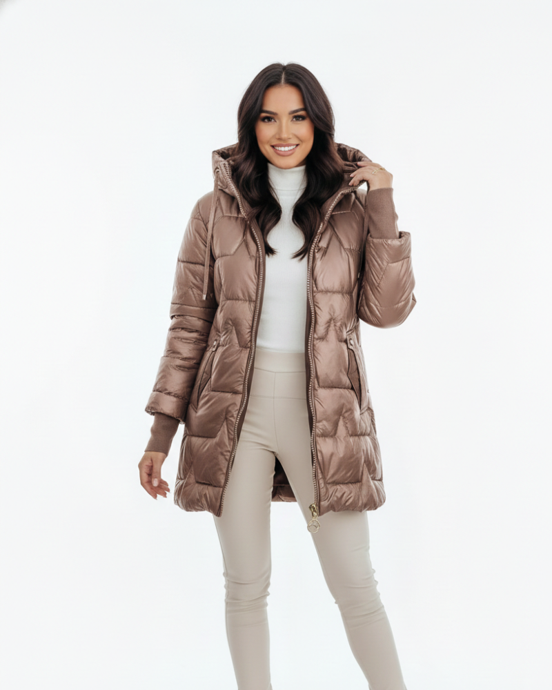 Charlie Women's Hooded Winter Coat – Cotton Blend Button Coat with Pockets
