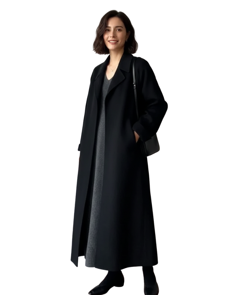 Talitha Women's Long Wool Coat – Tailored Lapel Warm Elegant Winter Overcoat