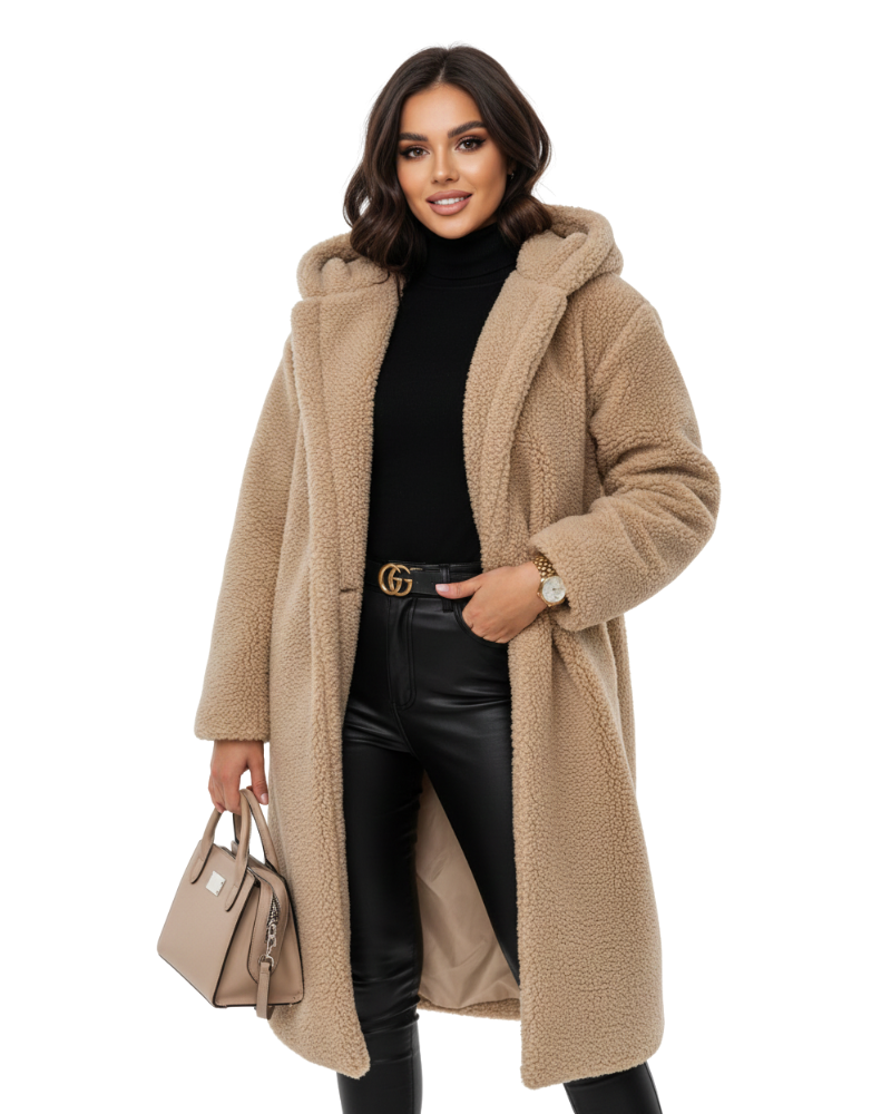 Nelia Women's Teddy Coat – Oversized Wool Blend Winter Coat for Cozy Outfits