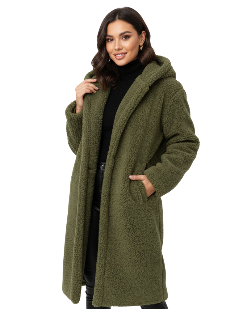Nelia Women's Teddy Coat – Oversized Wool Blend Winter Coat for Cozy Outfits
