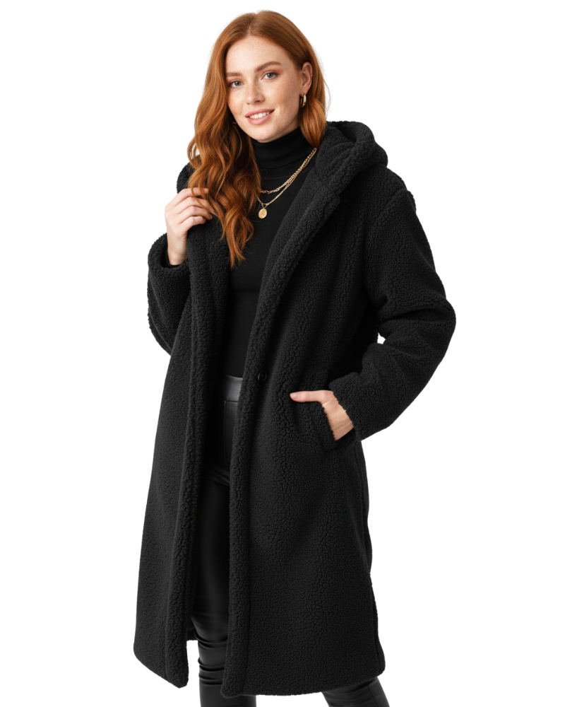 Nelia Women's Teddy Coat – Oversized Wool Blend Winter Coat for Cozy Outfits