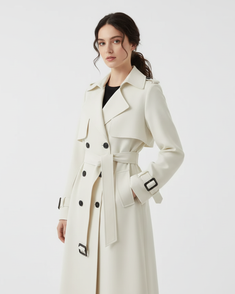 Charlie Women's Trench Coat – Double-Breasted Belted Slim Fit Mid-Length Coat