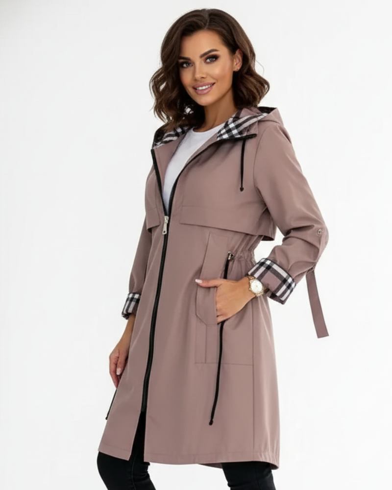 Alyssa Women's Waterproof Coat – Wind-Resistant Hooded Zip Jacket for Travel