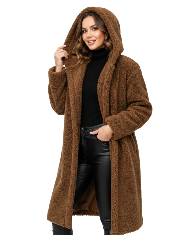 Nelia Women's Teddy Coat – Oversized Wool Blend Winter Coat for Cozy Outfits