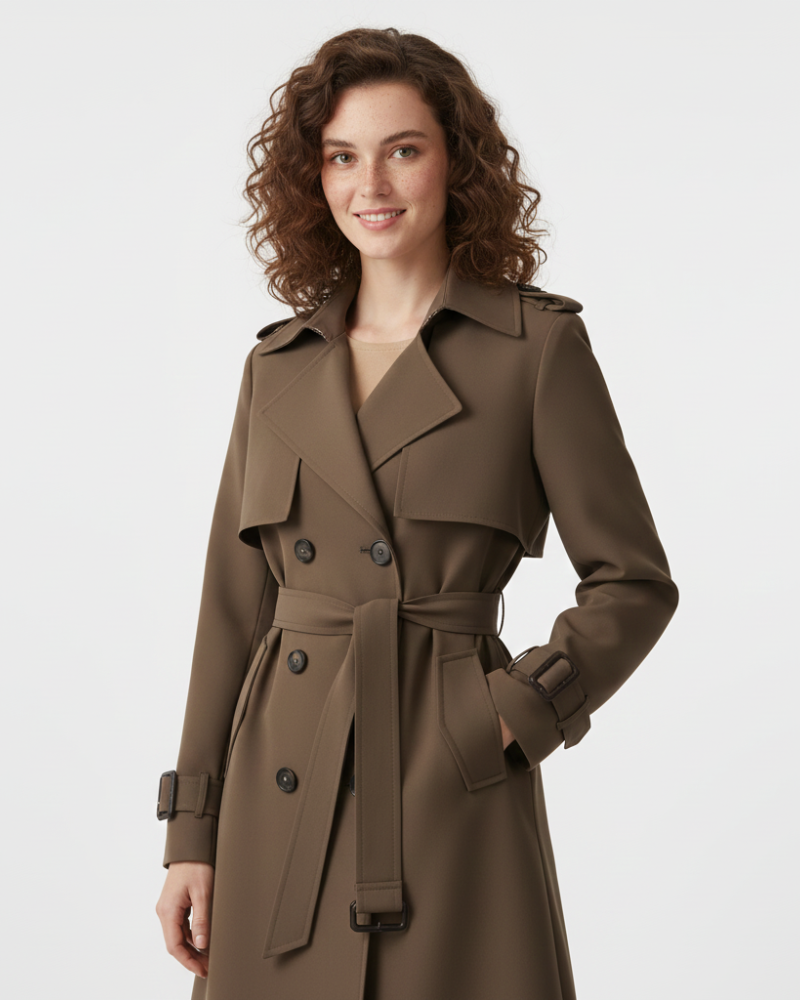Charlie Women's Trench Coat – Double-Breasted Belted Slim Fit Mid-Length Coat