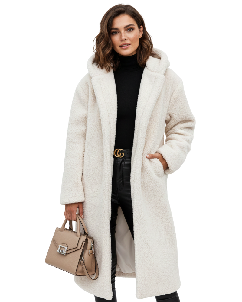 Nelia Women's Teddy Coat – Oversized Wool Blend Winter Coat for Cozy Outfits
