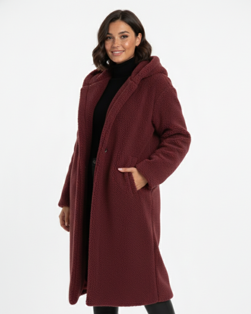 Nelia Women's Teddy Coat – Oversized Wool Blend Winter Coat for Cozy Outfits