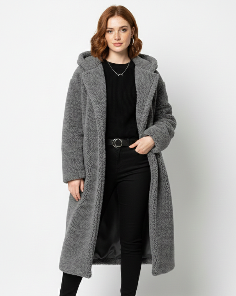 Nelia Women's Teddy Coat – Oversized Wool Blend Winter Coat for Cozy Outfits