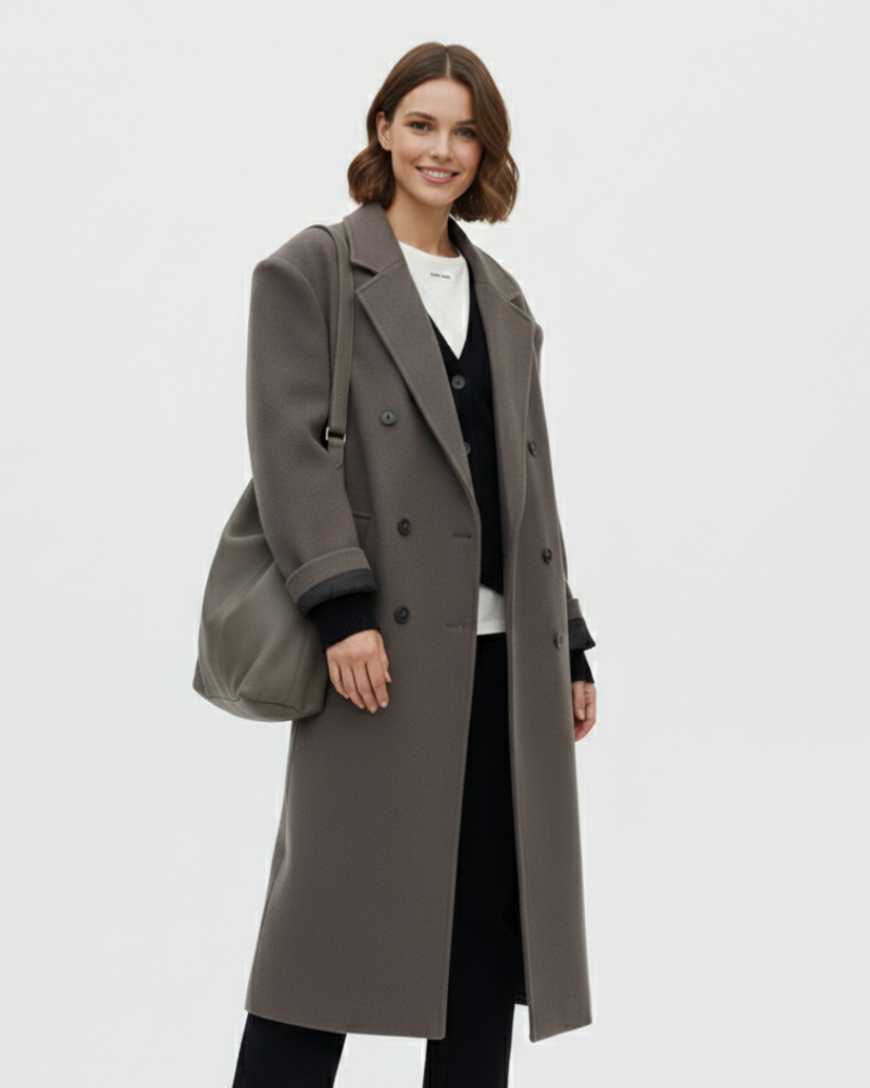 Claudia Women's Oversized Coat – Double-Breasted Structured Winter Overcoat
