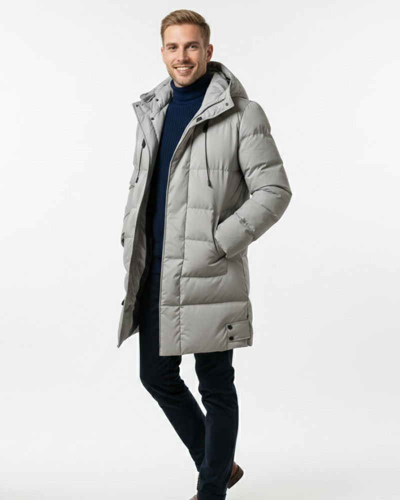 Arlo Men's Long Puffer Coat – Hooded Insulated Warm Winter Parka