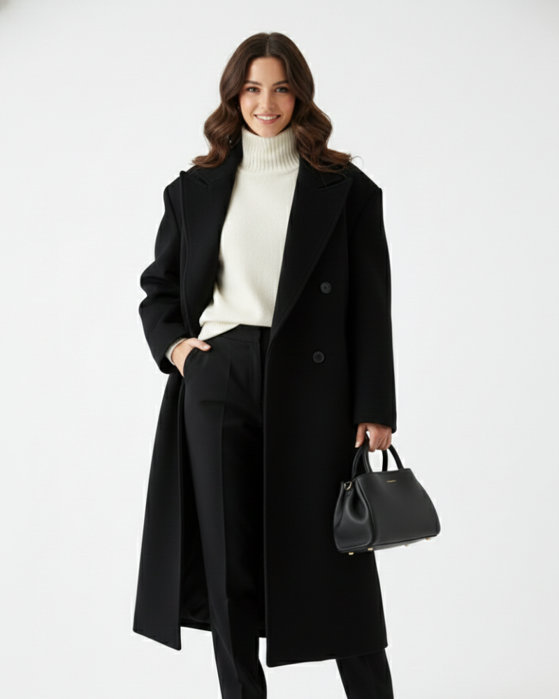 Claudia Women's Oversized Coat – Double-Breasted Structured Winter Overcoat