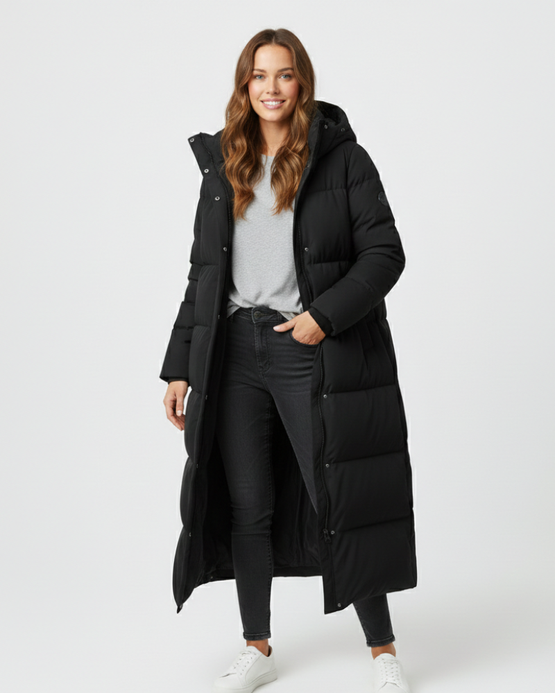 Delilah Women’s Long Puffer Coat – Extra Long Winter Jacket with Windproof Warmth