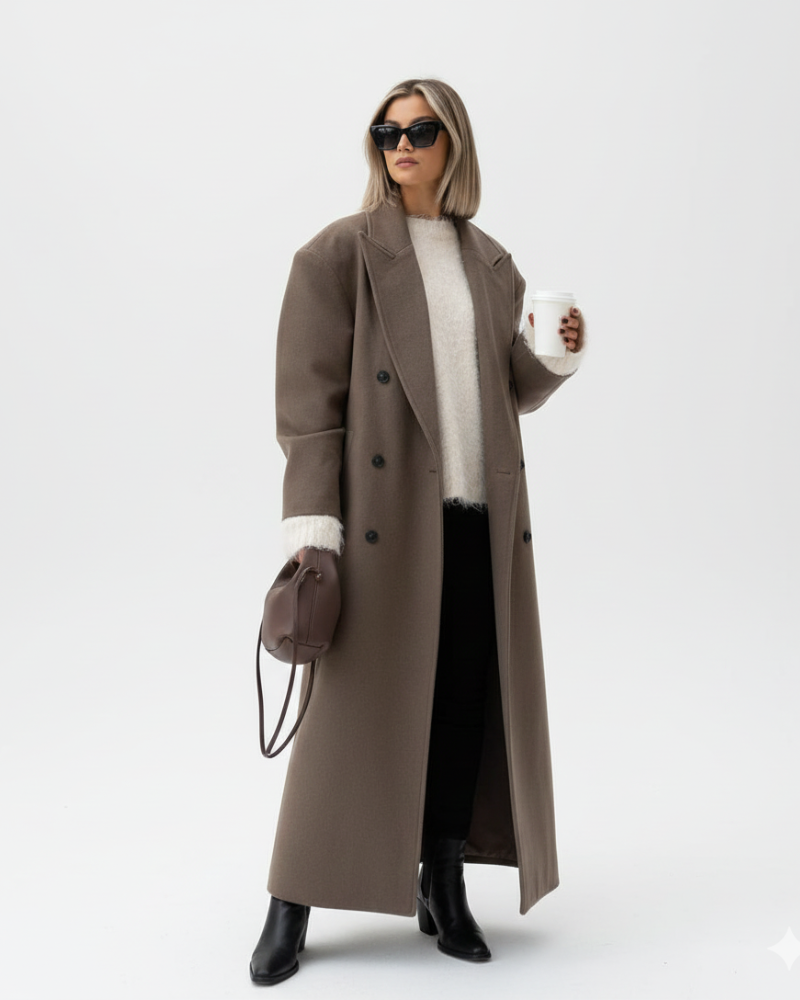 Claudia Women's Oversized Coat – Double-Breasted Structured Winter Overcoat
