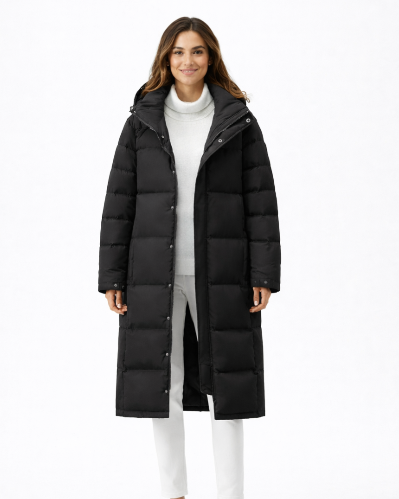 Zahra Women’s Long Winter Coat – Quilted Hooded Jacket with Warm Insulated Design