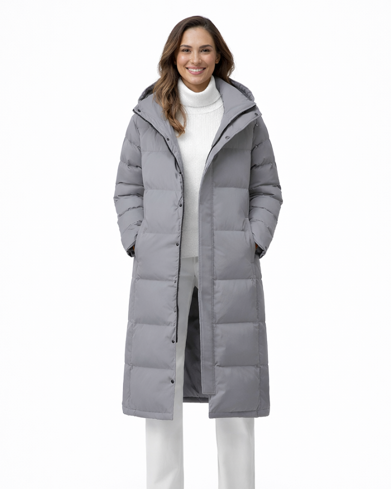 Zahra Women’s Long Winter Coat – Quilted Hooded Jacket with Warm Insulated Design
