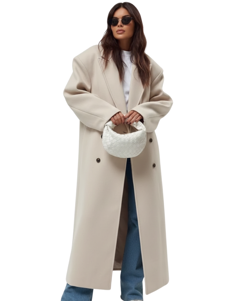 Claudia Women's Oversized Coat – Double-Breasted Structured Winter Overcoat