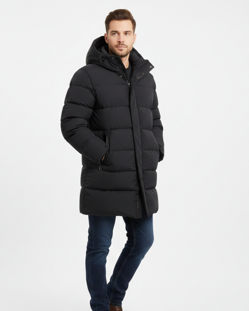 Arlo Men's Long Puffer Coat – Hooded Insulated Warm Winter Parka