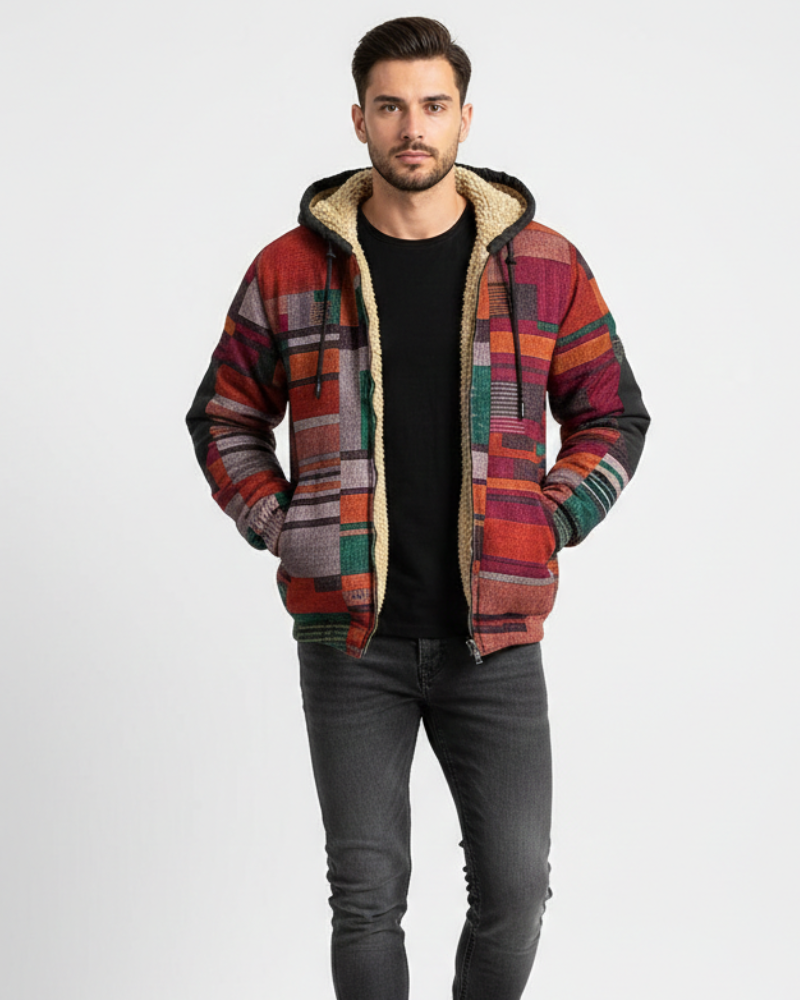 Jameson Men’s Patchwork Fleece Vest – Hooded Casual Zip Gilet with Comfortable Fit