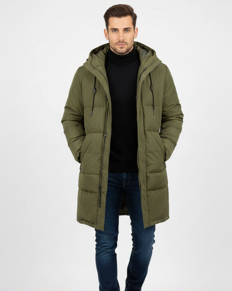 Arlo Men's Long Puffer Coat – Hooded Insulated Warm Winter Parka