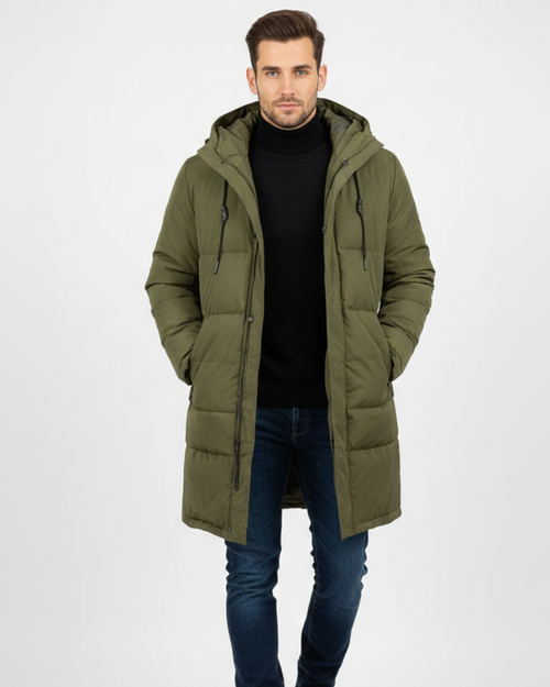 Arlo Men's Long Puffer Coat – Hooded Insulated Warm Winter Parka