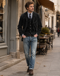 James Men's Corduroy Blazer – Matching Vest Button Front Formal Jacket