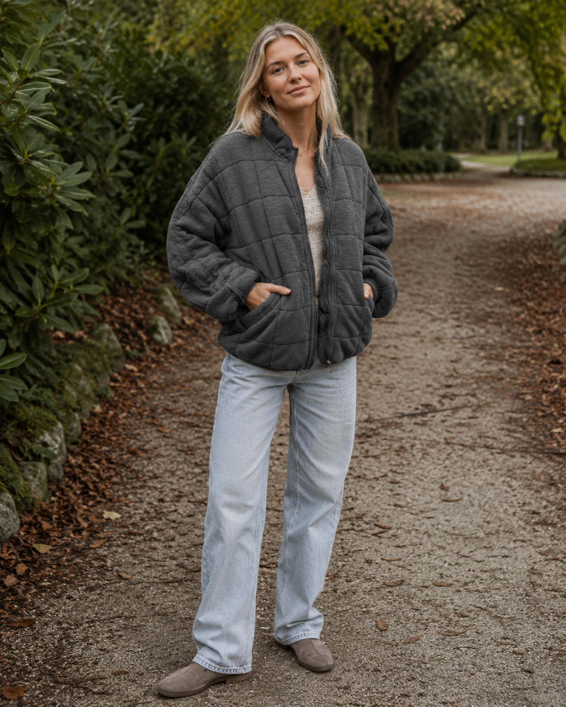 Jane Women's Quilted Jacket – Warm Padded Fall Winter Coat with Pockets