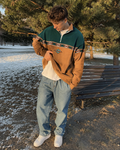 John Men's Retro Zip Sweater – England Style Pullover for Fall and Winter