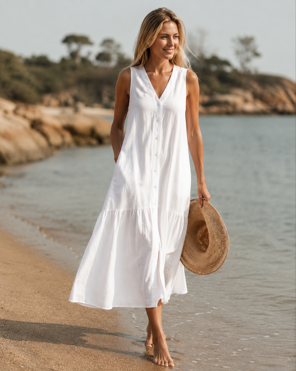 Lena Women's V-Neck Maxi Dress – Flowy Elegant Summer Occasion Dress