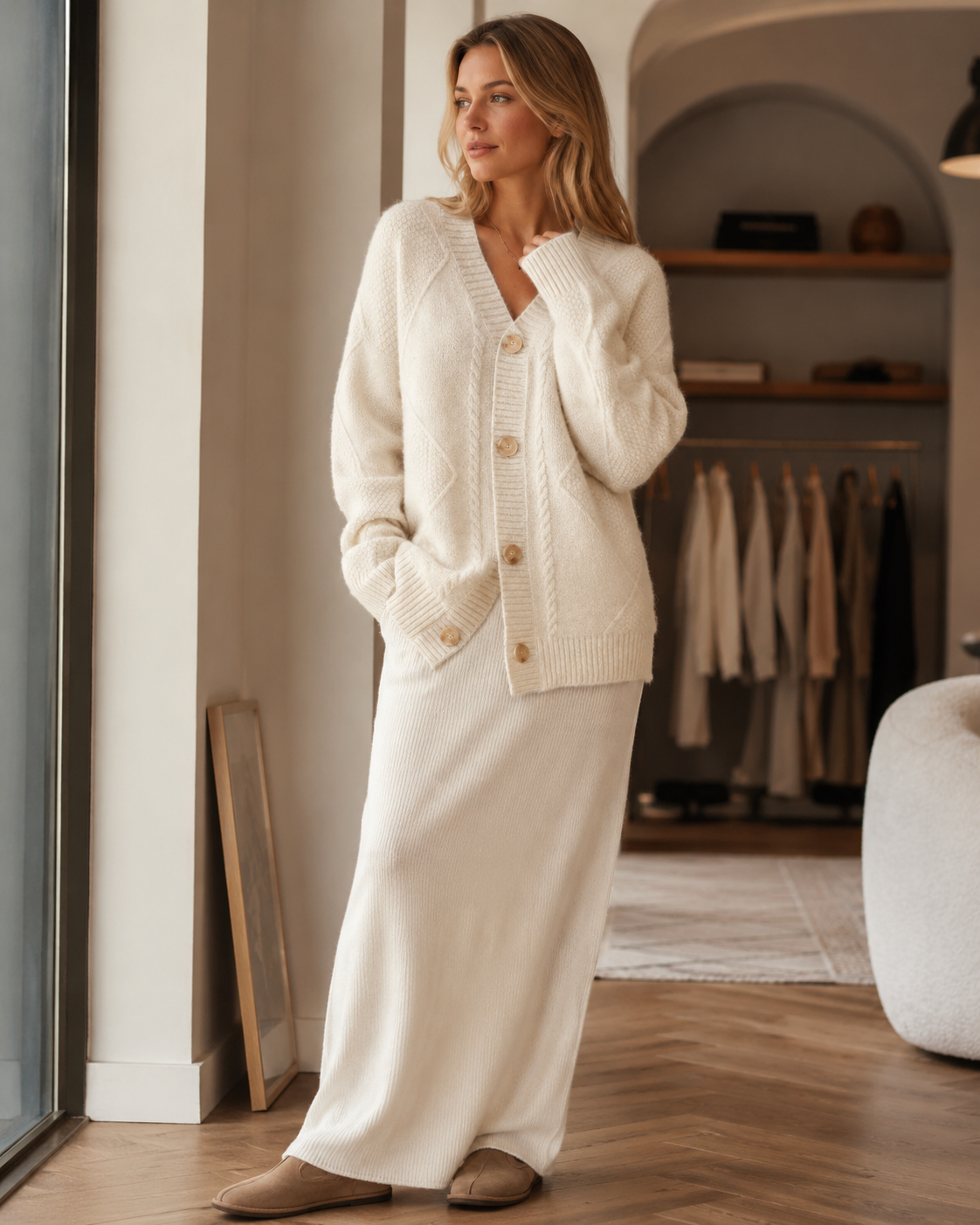 Lena Women's Cashmere Cardigan – Button Front Long Sleeve Soft Knit Sweater