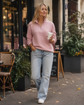 Leyna Women's Knit Sweater – Ribbed Zip Collar Casual Chic Pullover