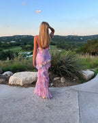 Estella Women's Ruffle Maxi Dress – Open Back Flowing Dress for Summer Events
