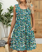 Sloane Women's Floral Midi Dress – Sleeveless A-Line Pleated Pockets