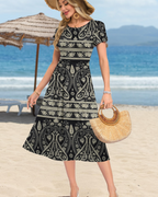 Sofia Women's Midi Summer Dress – A-Line Elastic Waist Dress with Petal Sleeves & Pockets
