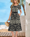 Sofia Women's Midi Summer Dress – A-Line Elastic Waist Dress with Petal Sleeves & Pockets
