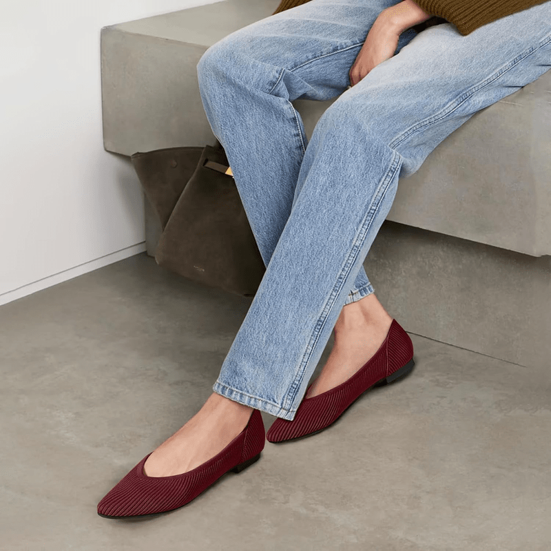 Faye Women's Knit Ballet Flats – Pointed Toe Slip-On Shoes with Cushioned Insole