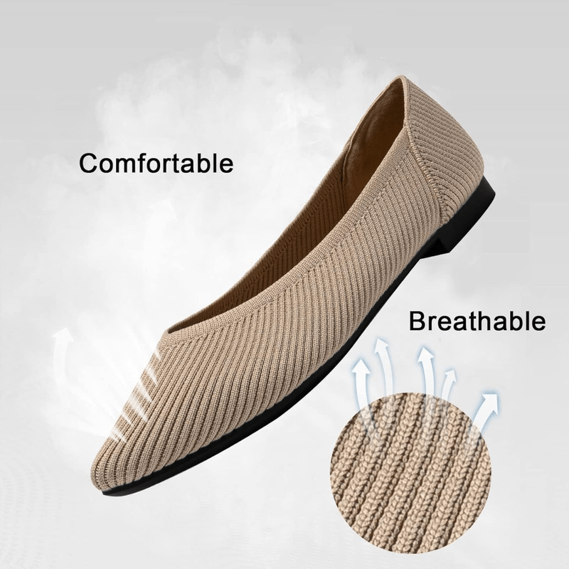 Faye Women's Knit Ballet Flats – Pointed Toe Slip-On Shoes with Cushioned Insole