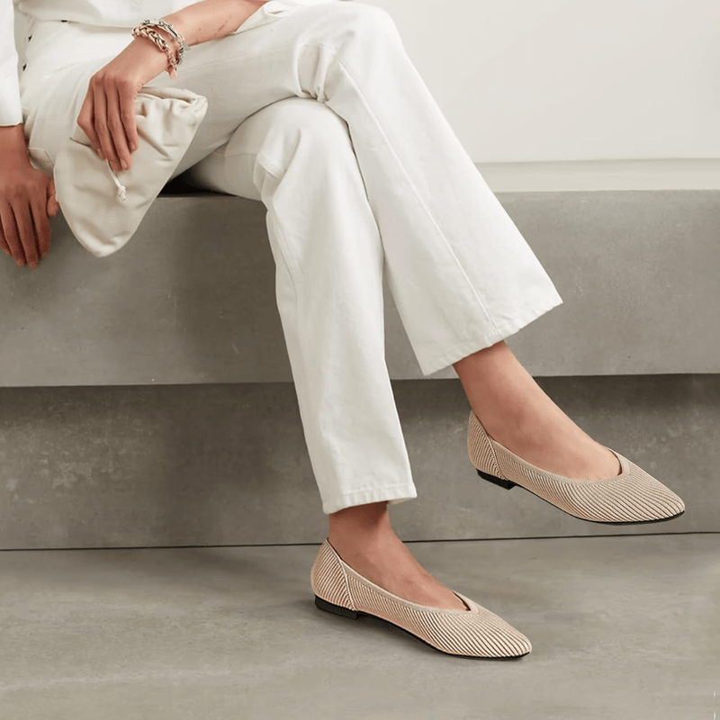 Faye Women's Knit Ballet Flats – Pointed Toe Slip-On Shoes with Cushioned Insole
