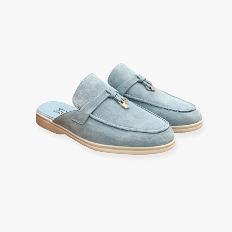 Emary Women's Slip-On Mules – Buckle Detail PU Leather Flats with Cushioned Insole