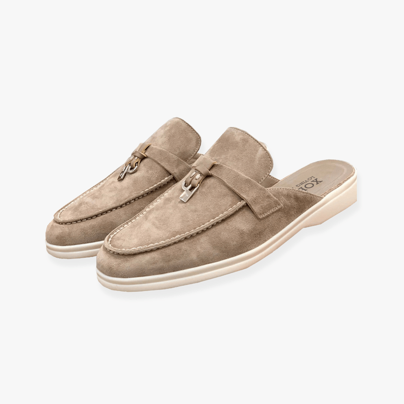 Emary Women's Slip-On Mules – Buckle Detail PU Leather Flats with Cushioned Insole