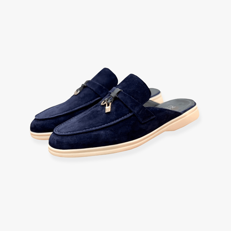 Emary Women's Slip-On Mules – Buckle Detail PU Leather Flats with Cushioned Insole