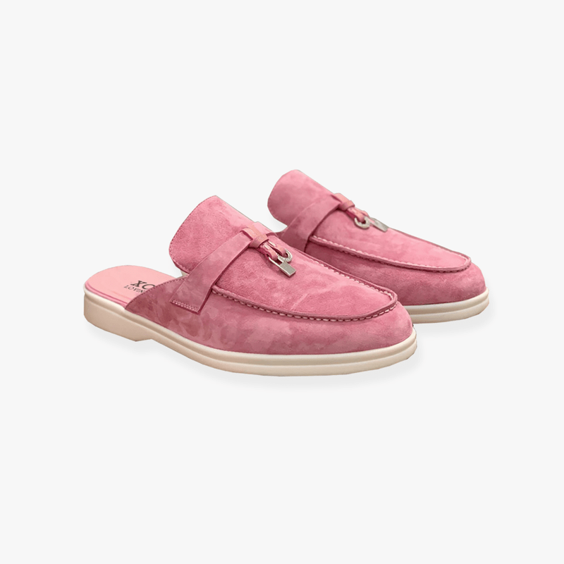 Emary Women's Slip-On Mules – Buckle Detail PU Leather Flats with Cushioned Insole