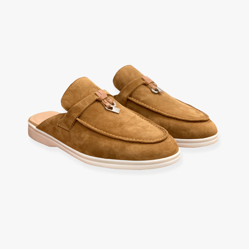 Emary Women's Slip-On Mules – Buckle Detail PU Leather Flats with Cushioned Insole