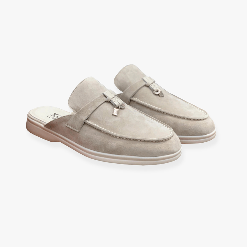 Emary Women's Slip-On Mules – Buckle Detail PU Leather Flats with Cushioned Insole