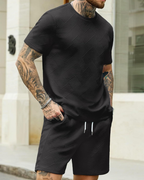 Dylan Men’s Jacquard 2-Piece Tracksuit Set – Summer Short Sleeve Tee & Shorts Set