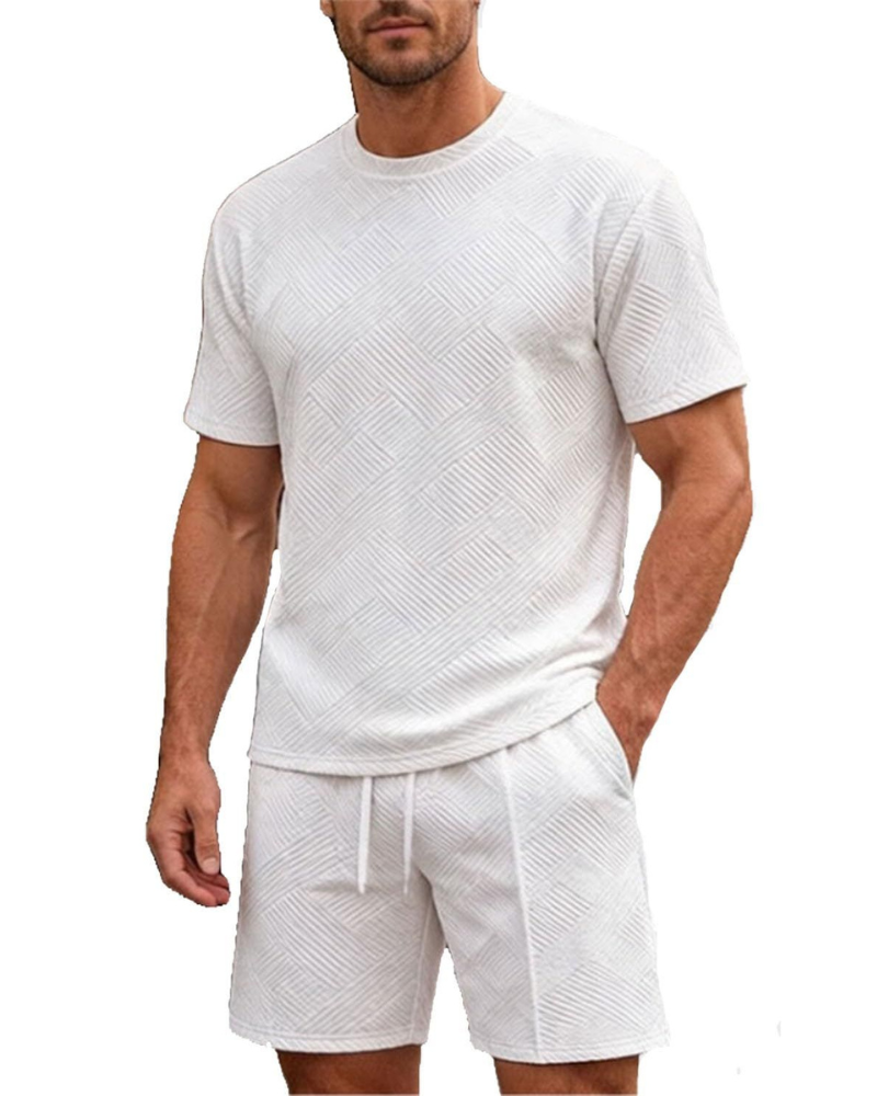 Dylan Men’s Jacquard 2-Piece Tracksuit Set – Summer Short Sleeve Tee & Shorts Set