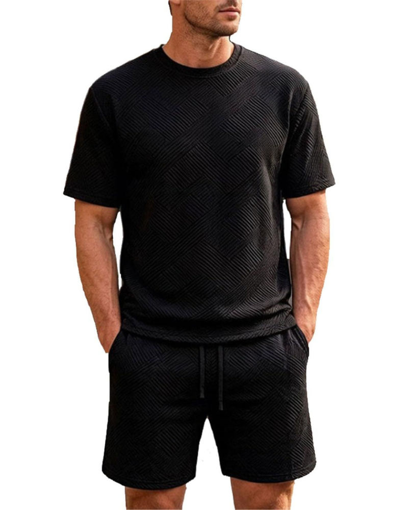 Dylan Men’s Jacquard 2-Piece Tracksuit Set – Summer Short Sleeve Tee & Shorts Set