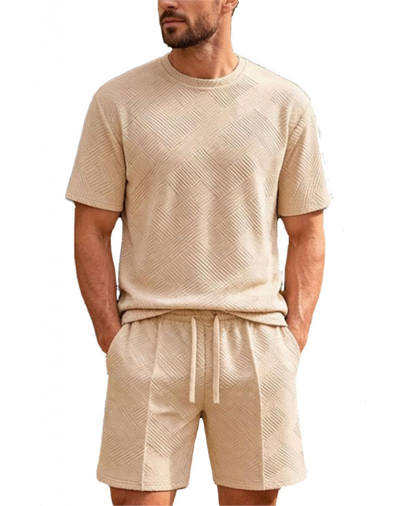 Dylan Men’s Jacquard 2-Piece Tracksuit Set – Summer Short Sleeve Tee & Shorts Set
